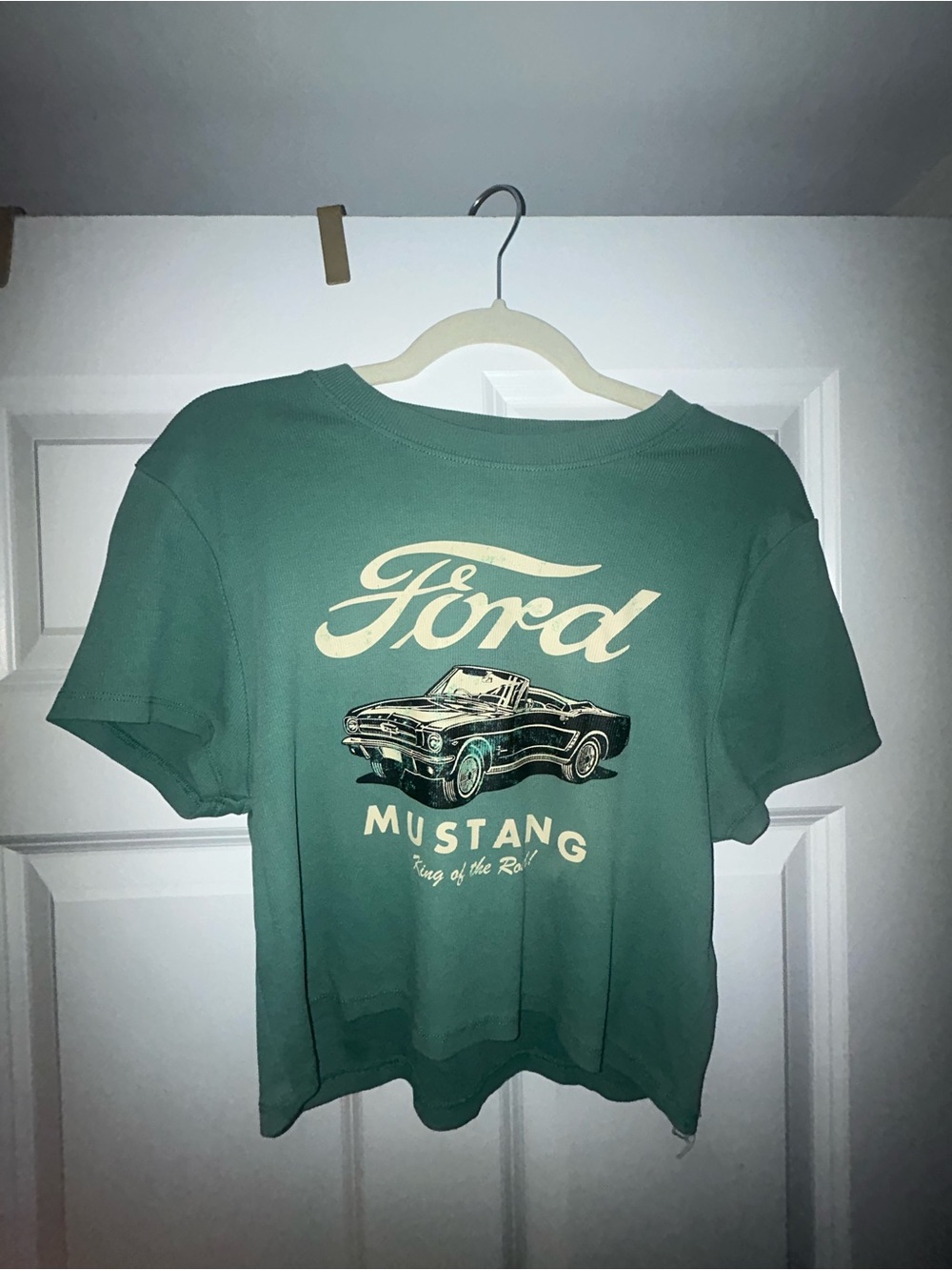 Ford Teal Mustang Graphic Crop Tee - Women